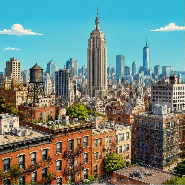 Illustration of Manhattan buildings and rooftops for local service marketing