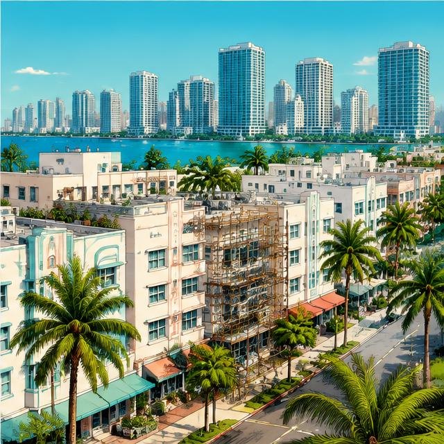 Illustration of Miami buildings and rooftops for local service marketing
