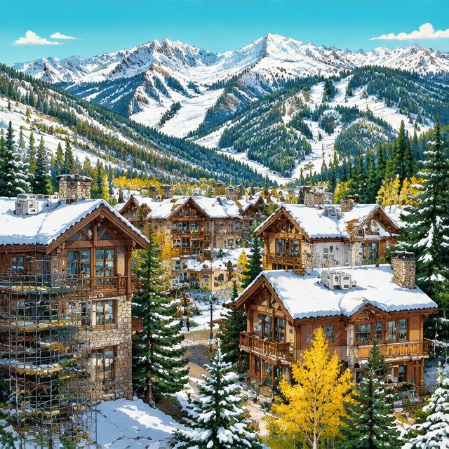 Illustration of Aspen buildings and rooftops for local service marketing