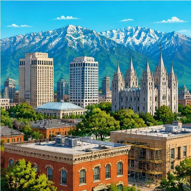 Illustration of Salt Lake City buildings and rooftops for local service marketing