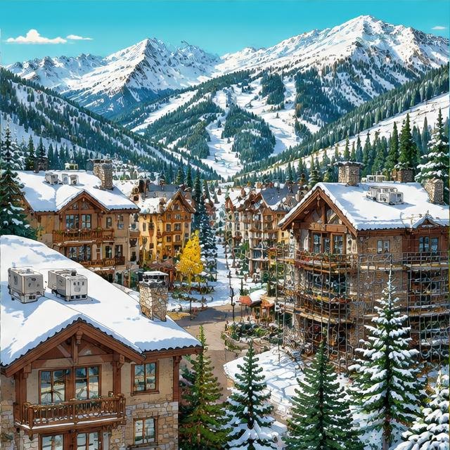 Illustration of Vail buildings and rooftops for local service marketing