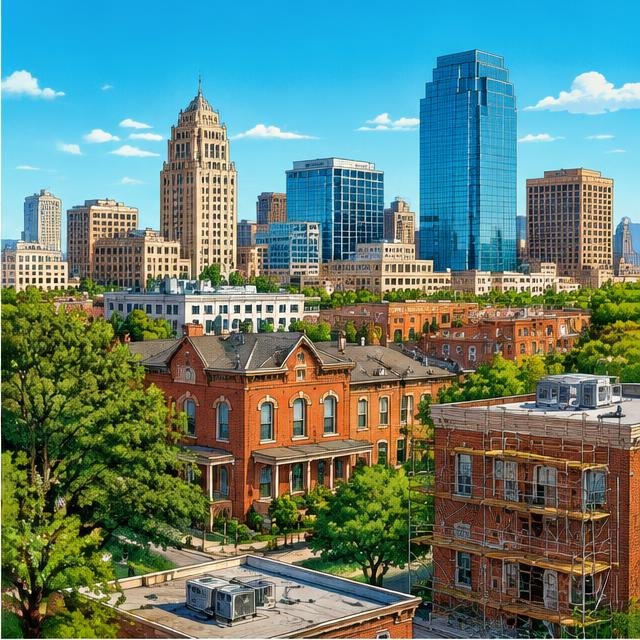 Illustration of Fort Worth buildings and rooftops for local service marketing