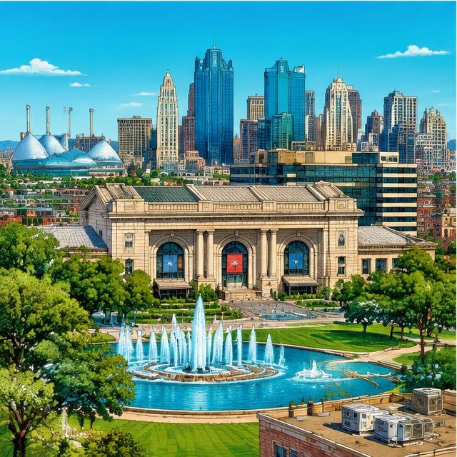 Illustration of Kansas City buildings and rooftops for local service marketing